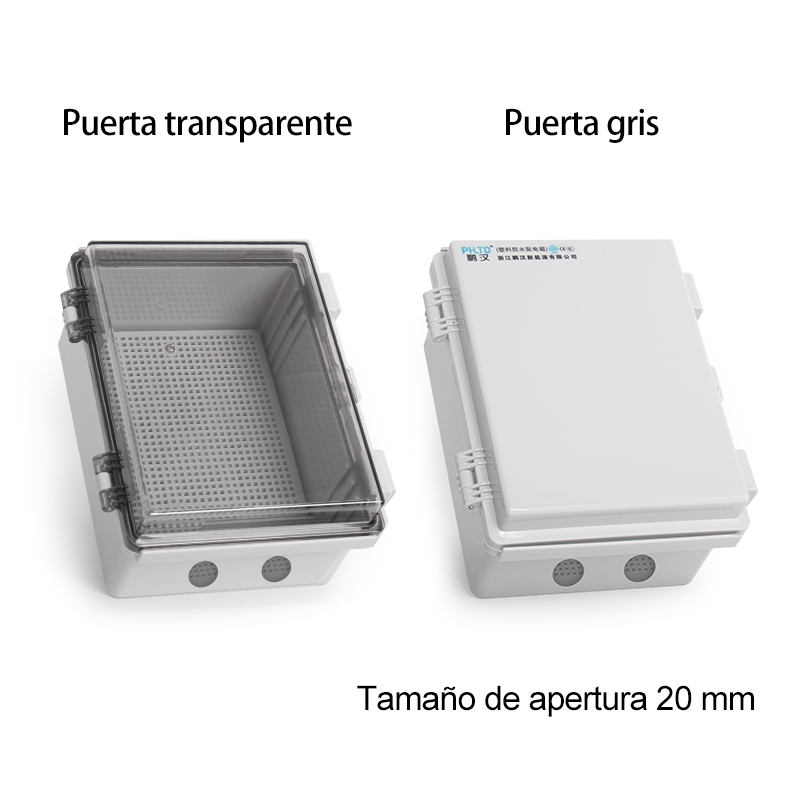 Caja de distribución impermeable al aire libre PHLTD con agujeros de salida transparentes y grises opcionales