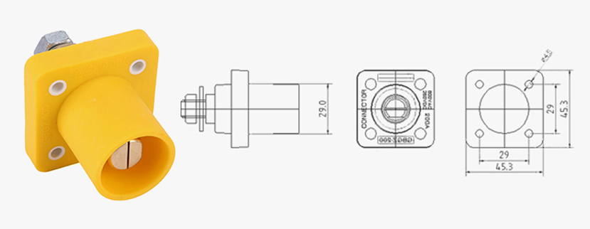 Diagrama de Tamaño del Enchufe Macho de Núcleo Único de Alta Potencia 200A PHLTD para Iluminación y Sonido Escénico