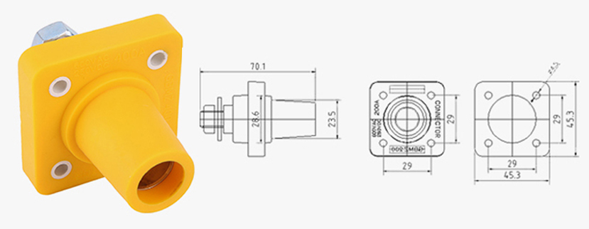 Diagrama de Tamaño del Enchufe Hembra de Núcleo Único de Alta Potencia 200A PHLTD para Sonido e Iluminación Escénica Profesional