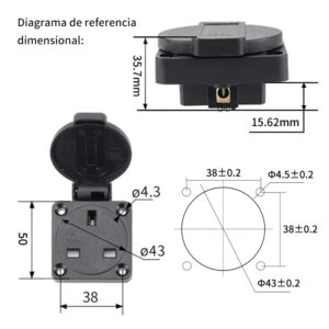 Enchufe generador impermeable IP54 estándar británico 13A triple plano PHLTD, tamaño 50mm x 50mm