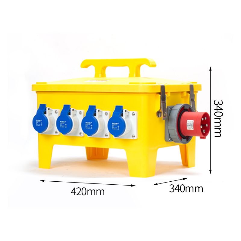 6 PHLTD Caja industrial portátil, 5P 63A, enchufe oculto 5P 32A, enchufe industrial 3P 16A, con disyuntor principal y disyuntor de fuga. Tamaño de la caja exterior: 340x420x340mm.