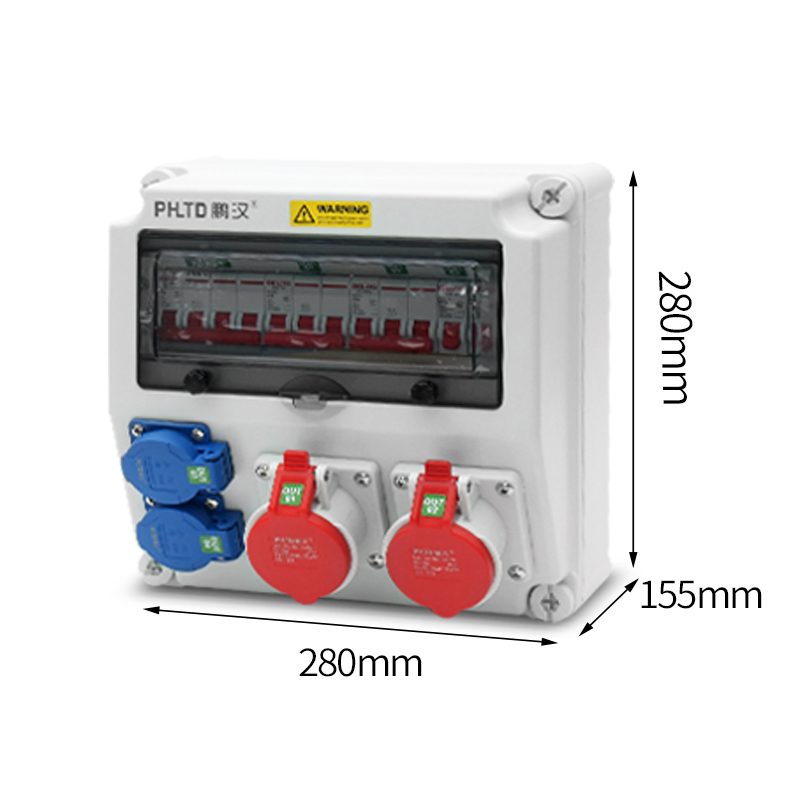 Boîtier de réparation d'alimentation murale étanche 1phltd IP44, avec prises industrielles 5P 16A et 5P 10A de marque nationale, interrupteur à air, dimensions : 280x280x155 mm