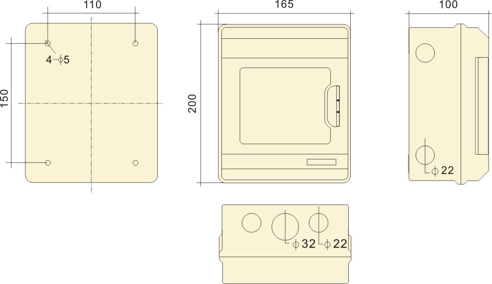 Boîtier de distribution extérieur PHLTD IP66 étanche à la pluie PC ignifuge monté en surface, boîtier de protection de commutateur d'air, diagramme de taille de circuit PC-6-