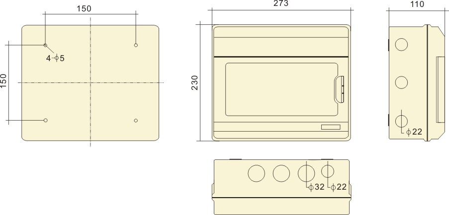 Boîtier de distribution extérieur PHLTD IP66 étanche à la pluie PC ignifuge monté en surface boîtier de protection d'interrupteur d'air PC-12 diagramme de taille de circuit-