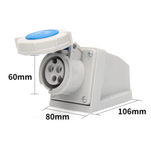 Prise de courant industrielle Phltd, à grand courant, IP67 imperméable à l'eau, à 3 cœurs, 16A, en version de prise murale, de dimensions 60x80x106mm