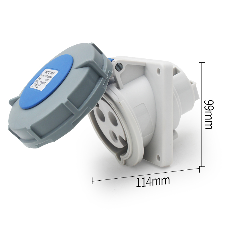 Prise de courant industrielle Phltd, grand courant, IP67, imperméable à l'eau, 3-Core, 32 A, Dark Mount, biseau, taille 114 xmm
