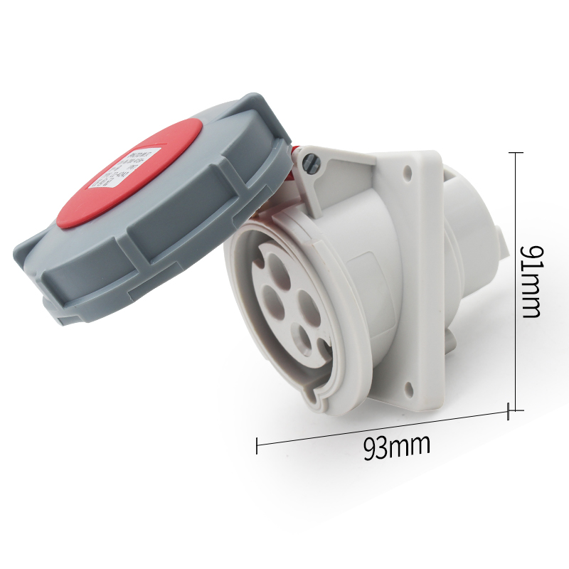 Prise de courant industrielle Phltd, grand courant, IP67, imperméable à l'eau, 4 cores, 16 A, Dark Mount, biseau, taille 93 x 91 mm.