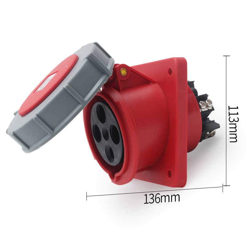 Prise de courant industrielle Phltd, grand courant, IP67, imperméable à l'eau, 4-Core, 63 A, Dark Mount, base oblique, taille 136 x 113 mm.