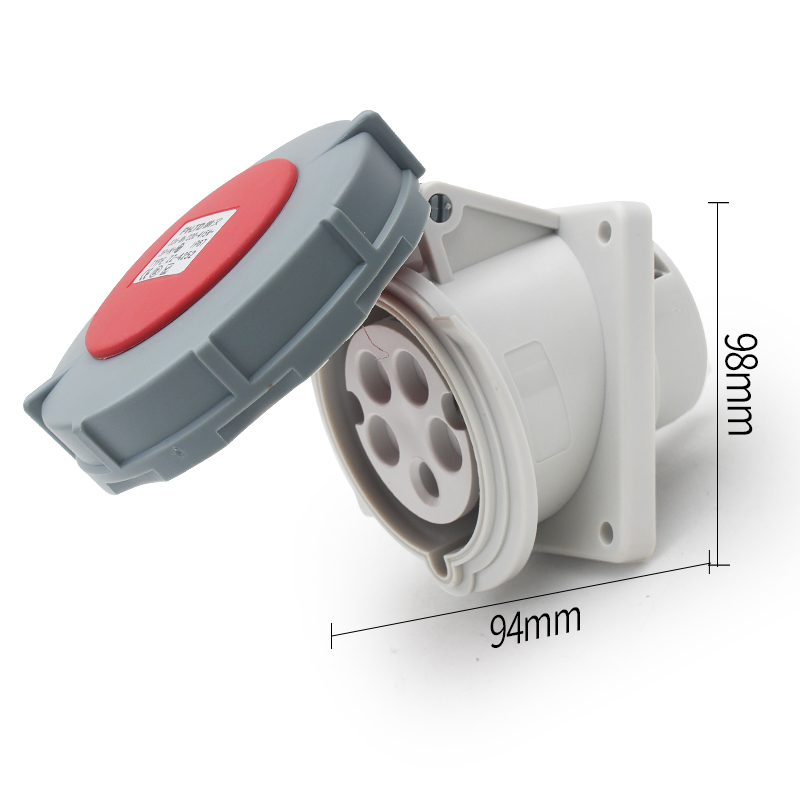 Prise de courant industrielle Phltd, grand courant, IP67, imperméable à l'eau, 5-Core, 16 A, Dark Mount, biseau, taille 94 x 98 mm.