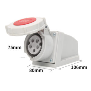 Prise de courant industrielle Phltd, à grand courant, IP67 imperméable à l'eau, à 5 cœurs, 16A, en version de prise murale, de taille 75x80x106mm