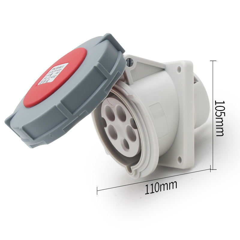 Prise de courant industrielle Phltd, grand courant, IP67, imperméable à l'eau, 5-Core, 32 A, Dark Mount, biseau, taille 110 x 105 mm.