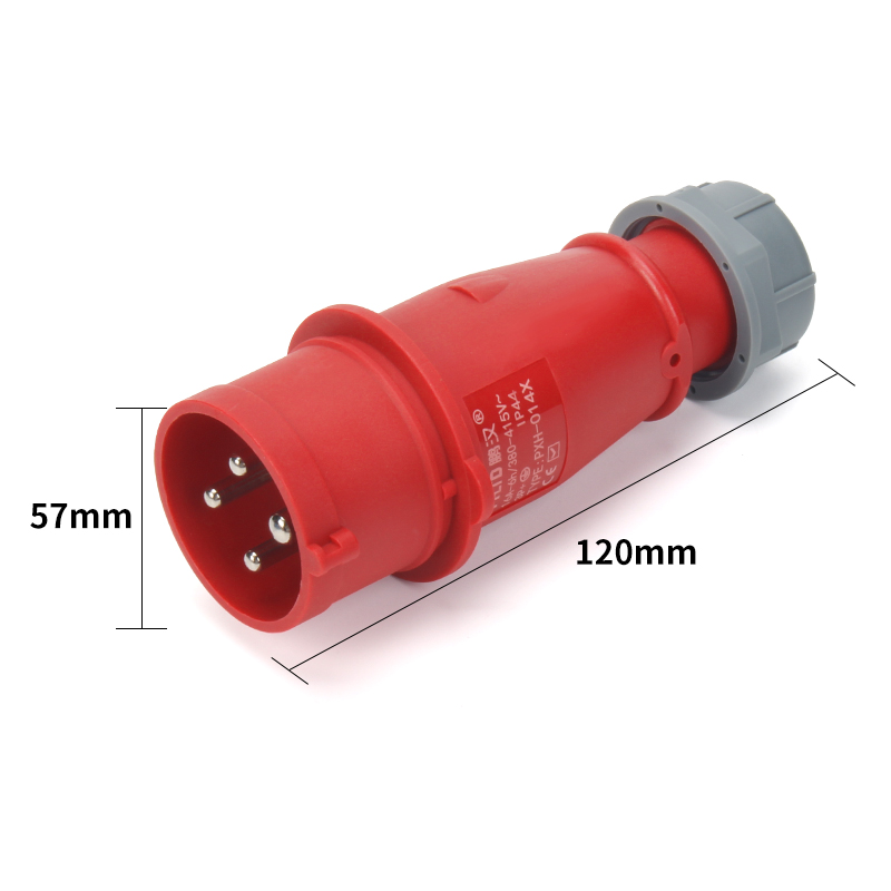 Cherchez : Prise de courant d'aviation industrielle Phltd IP44 ignifuge, 4 pôles, 16A, taille de la prise 57x120 mm.