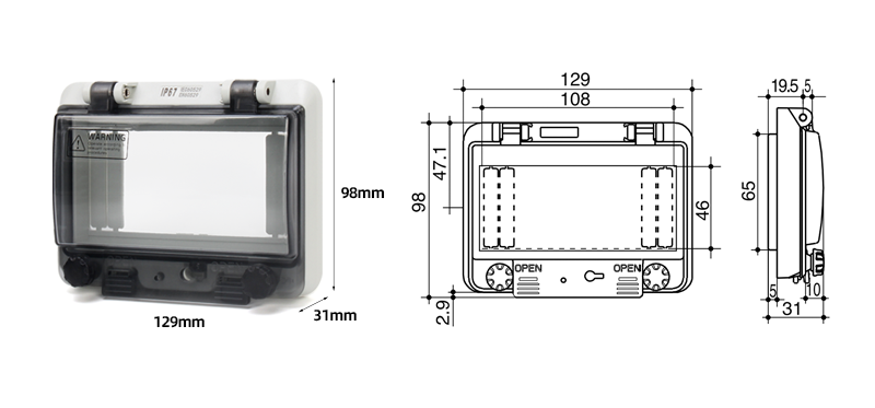 PHLTD 6-slot waterproof window unit for electrical connections