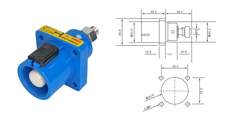 PHLTD European Standard 150–400A 380V Single-Core Rhino Plug for Stage Lighting – Connector Dimension Diagram