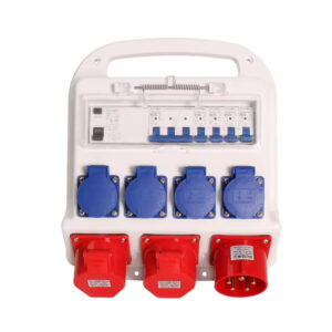 Caja de distribución portátil impermeable trifásica PHLTD, conforme a las normas europeas, con enchufes e interruptores automáticos.