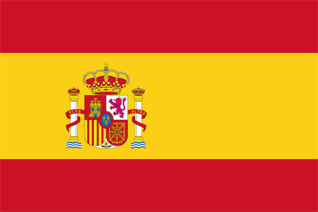 Bandera española con franjas rojas y amarillas y escudo nacional en el centro
