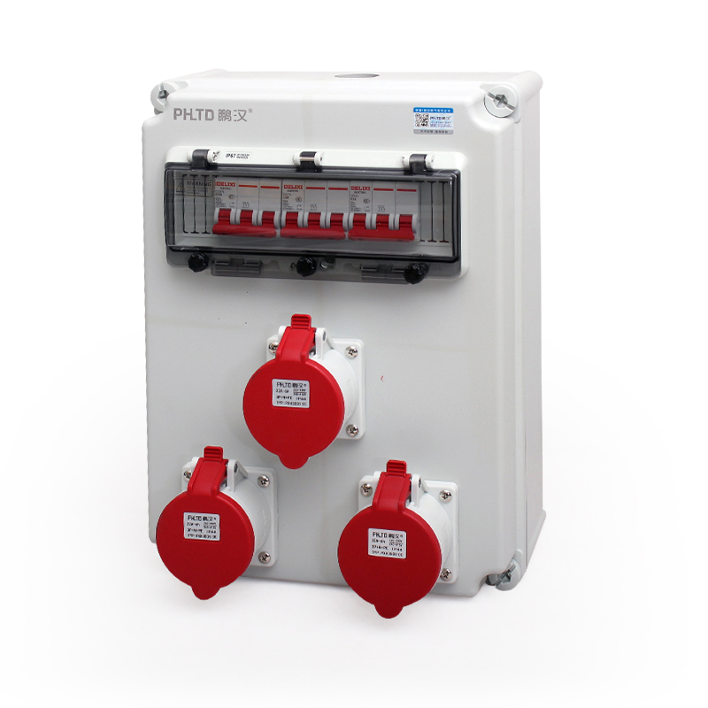 Caja de mantenimiento de energía montada en pared impermeable IP44 con enchufe industrial 5P 32A y abertura de aire, tamaño 400x300x160mm