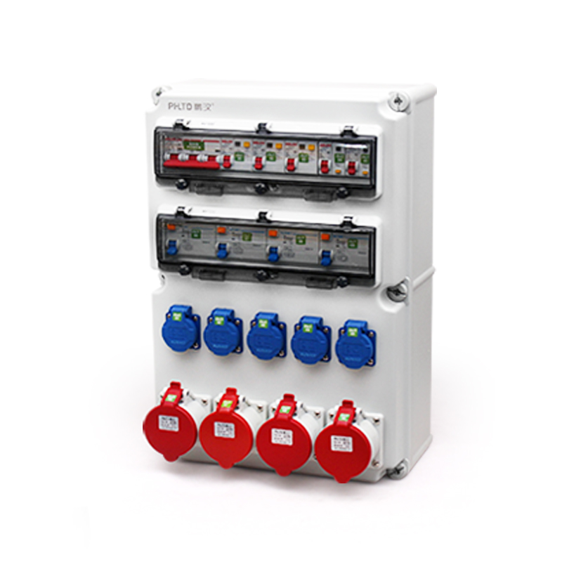Caja de mantenimiento de energía montada en pared IP44 de PHLTD con enchufes industriales estándar nacional de 5P 32A y 3P 10A, equipada con interruptor de aire y protección contra fugas, tamaño 540x360x180mm