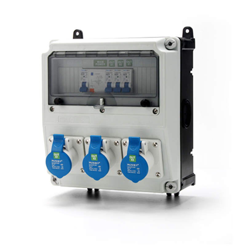 Caja de distribución de empalme PHLTD con protección contra fugas e interruptor de aire, equipada con enchufe industrial 3P 16A, tamaño 350X270X165mm
