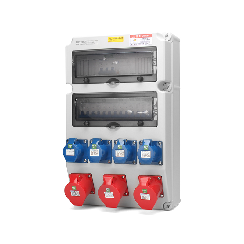 Caja de mantenimiento de energía montada en pared IP44 de PHLTD con enchufes industriales estándar nacional de 5P 32A y 3P 10A, equipada con interruptor de aire y protección contra fugas, tamaño 530x330x175mm