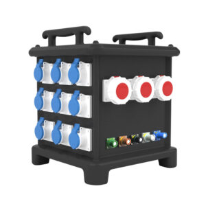 Boîte de prise mobile portable PHLTD, équipée de neuf prises industrielles 16A3P, trois prises industrielles 32A5P, avec cinq prises Powerlock