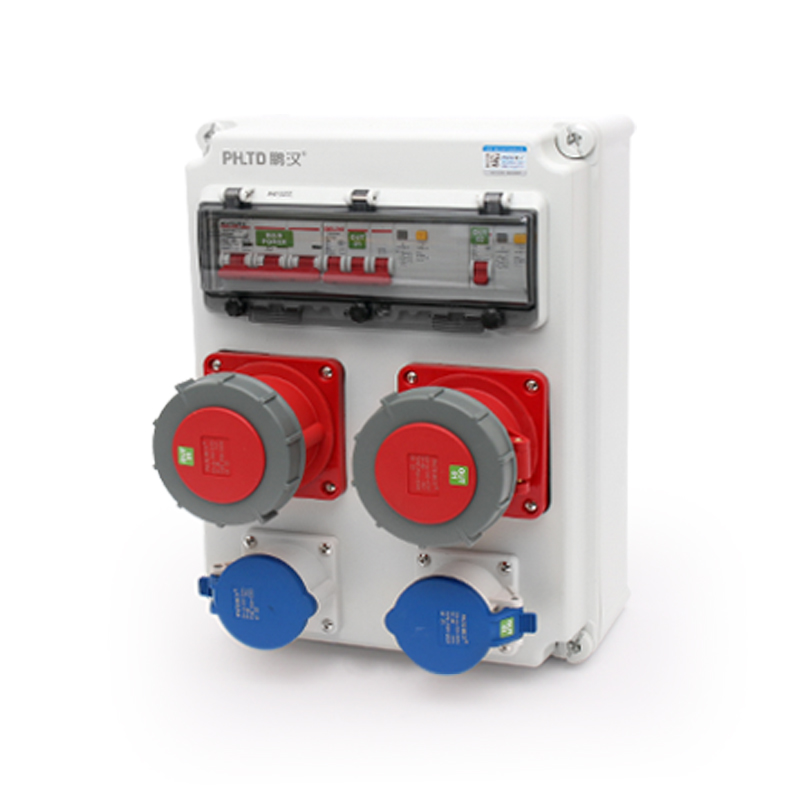 Boîte de maintenance électrique murale étanche IP44 avec prises industrielles 5P 63A et 3P 16A, interrupteur à air et protection contre les fuites, taille de la boîte extérieure 400x300x160mm
